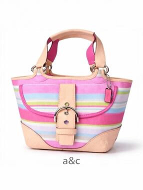 Coach Hampton Soho Stripe Satchel - NWOT Pink Multi Vachetta Leather - Y2K